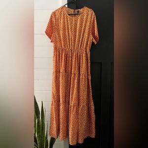 White and orange (rust) floral midi dress